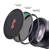 Nano-X magnetic CPL filter with adapter ring and lens cap, black circular design