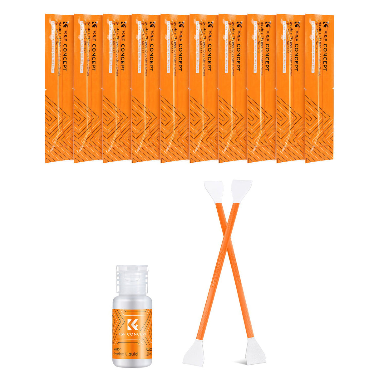 Set curățare APS-C cu 10 pachețele portocalii, două spatule duble și flacon soluție
