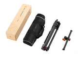 Tripod/monopod kit with black carry bag, tripod legs, and product box
