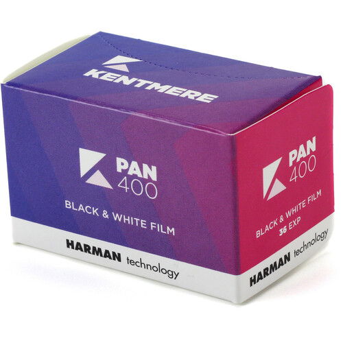 Pan 400 black & white film box, 36 exp, purple and red sides