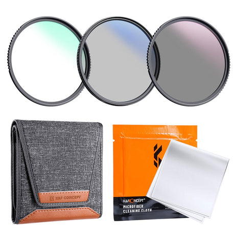 67mm slim UV, CPL, ND4 lens filters set with microfiber cleaning cloth and pouch