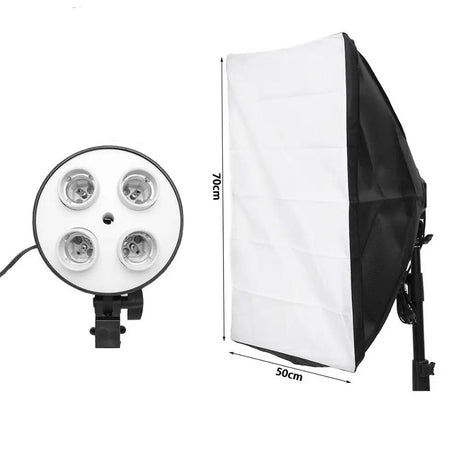 Softbox cu panou alb-negru și suport cu 4 prize pentru becuri E27