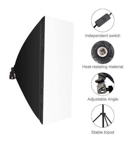 Softbox negru pe trepied stabil cu comutator independent și material rezistent la căldură