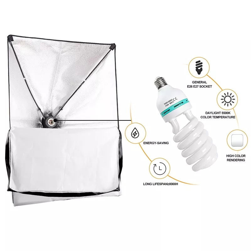 Kit 3 lumini foto-video cu 3 x 135W 5500K cu softbox, stative si husa - View 2