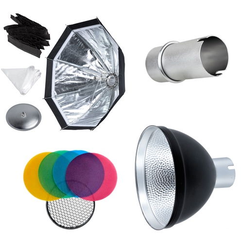 Kit accesorii pentru bliț: softbox octogonal, reflectoare, geluri colorate și difuzor