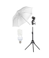 Kit lampă cu umbrelă difuzie și stativ, cap E27 și bec inclus pe trepied