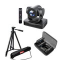 PTZ Full HD 1080 camera kit with black tripod, remote control, and wireless receiver