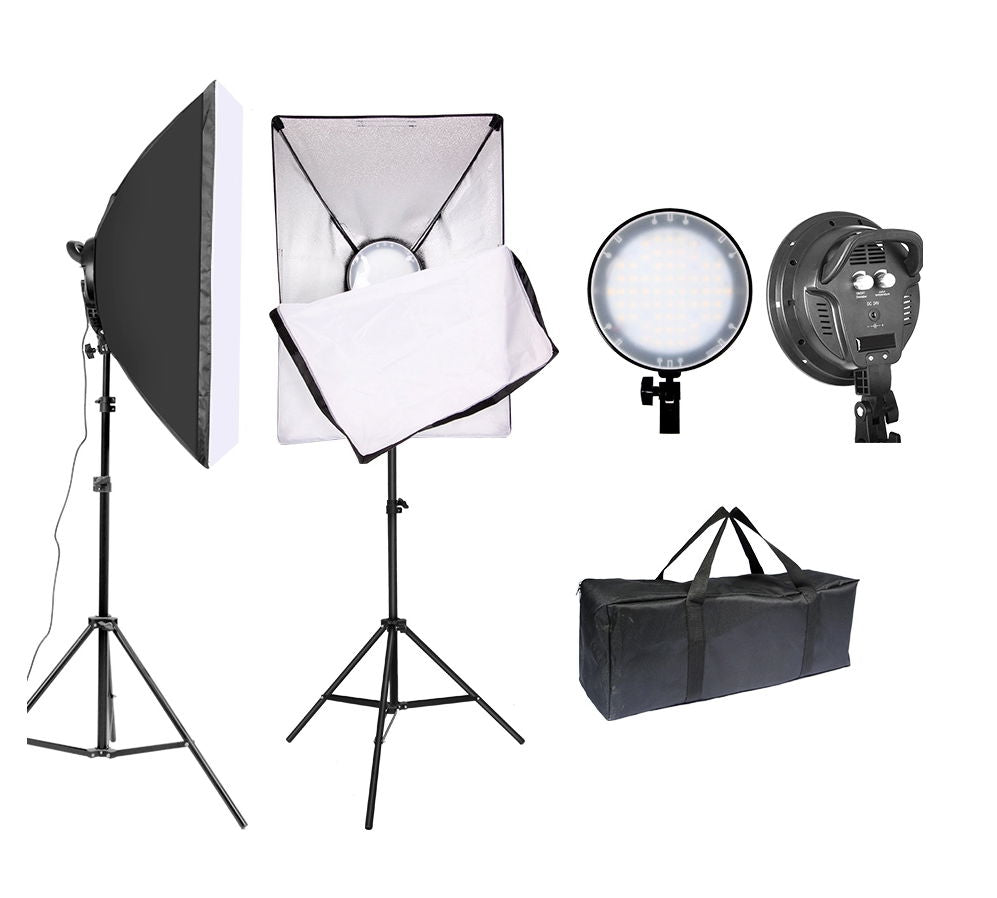 Kit LED 3200K-5600K set 2 buc cu softbox 50 x 70cm si stative - View 1
