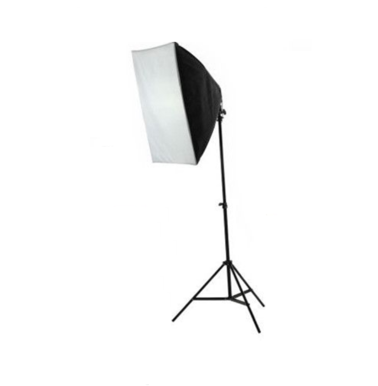 Kit softbox E27: softbox 50x50 cm pe trepied, cadru negru