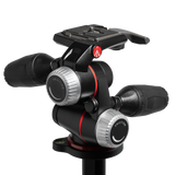 Cap trepied Manfrotto XPRO 3W cu buton roșu și roți de reglaj, negru
