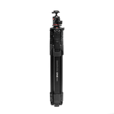 Trepied Manfrotto cu secțiuni pliante și cap bilă, vedere frontală, negru.