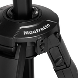 Cap trepied Manfrotto cu inscripție și șurub de prindere, finisaj negru.