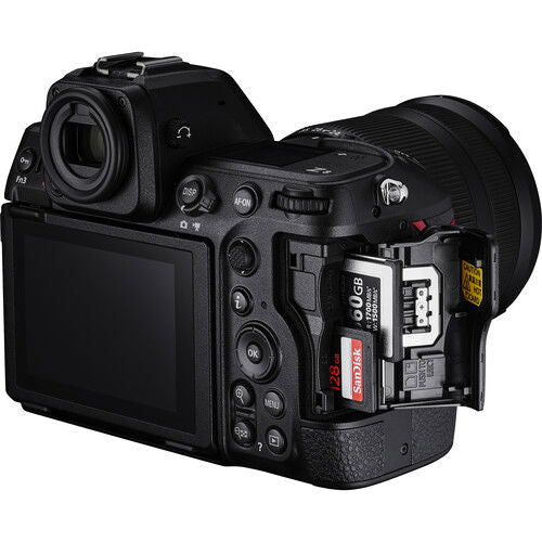 Nikon Z8 camera with 24-120mm f/4 S lens, top controls and side access panel visible