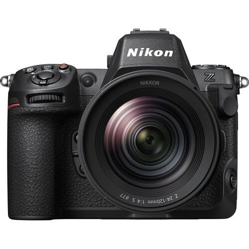 Kit Nikon Z8 cu obiectiv 24–120mm F4 S, vedere frontală a camerei și lentilei