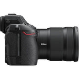 Nikon Z8 camera side view with 24-120mm f/4 S lens, textured grip, black