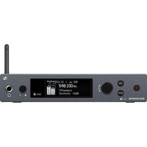 Receptor wireless IEM argintiu cu antenă și ecran LCD, buton rotativ dreapta