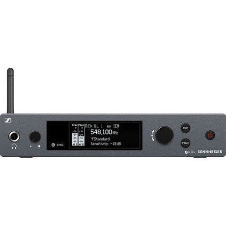 Receptor wireless IEM argintiu cu antenă și ecran LCD, buton rotativ dreapta