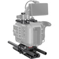 Camera mounting kit with textured carbon-fiber style rails and baseplate