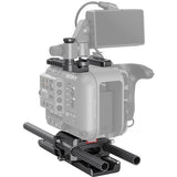 Camera mounting kit with textured carbon-fiber style rails and baseplate