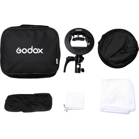 Accesorii kit softbox: geantă neagră, inel adaptor și textile alb/negru