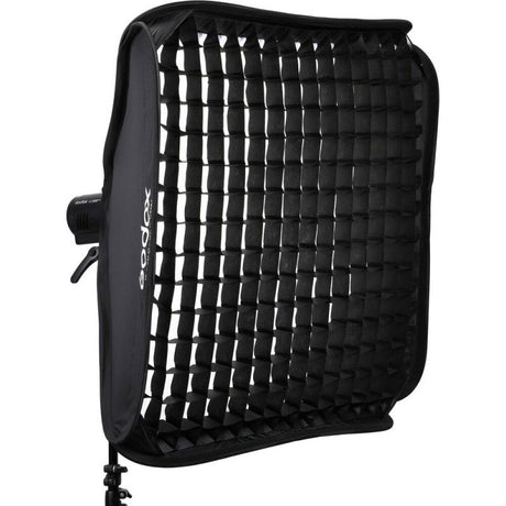 Softbox 80x80 cm negru cu grilaj în față, cadru pătrat pentru lumină difuză