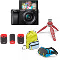 Set cameră Sony A6100 cu obiectiv 16-50mm, trepied roșu, geantă și microfoane Joby