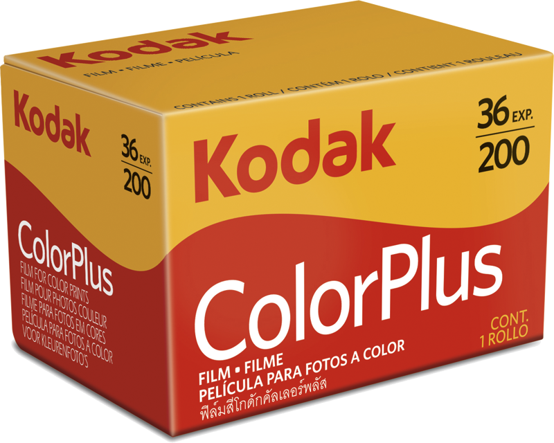Kodak ColorPlus 200 film box, 36 exp—yellow/red package.