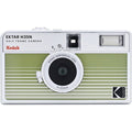 Green and white half-frame film camera front with lens, flash window, and Kodak logo