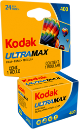 Ultramax 400 color negative film, 24 exp roll, boxed packaging