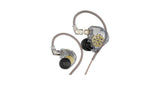 Clear in-ear monitor earbuds with gold-accent faceplates and black tips