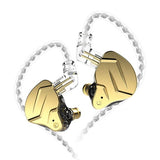 Gold in-ear monitors with braided silver cable, dual driver earbuds