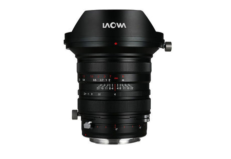 20mm f/4 zero-shift lens for Sony E, black body with red index markings