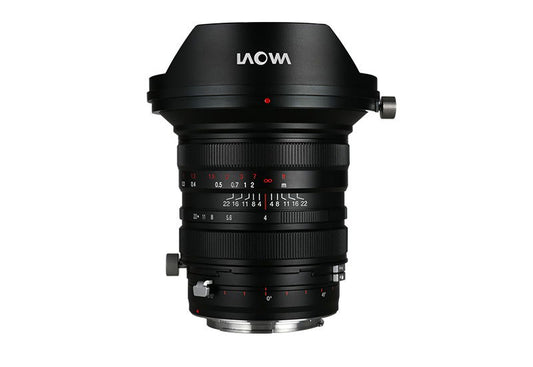 20mm f/4 zero-shift lens for Sony E, black body with red index markings