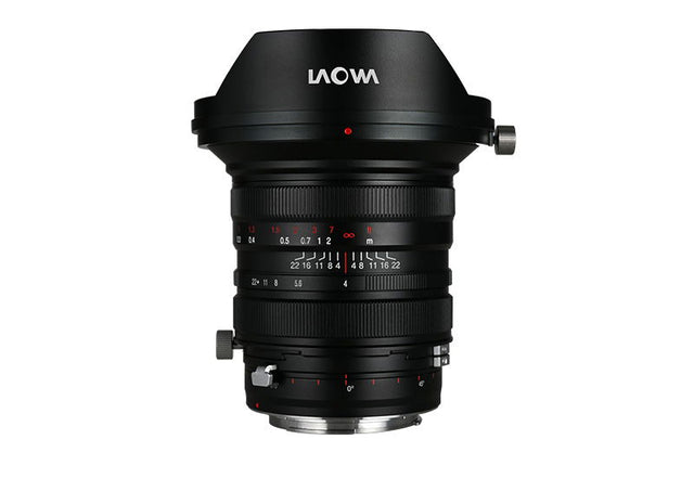 20mm f/4 zero-shift lens for Sony E, black body with red index markings