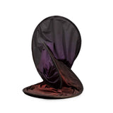 Folded portable backdrop panel, aubergine outer and crimson inner side