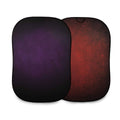 Double-sided portable backdrop panels, aubergine and crimson, curved oval