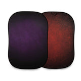 Double-sided portable backdrop panels, aubergine and crimson, curved oval