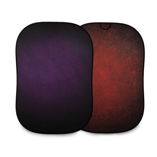 Double-sided portable backdrop panels, aubergine and crimson, curved oval