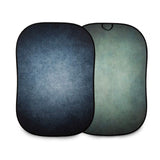Two-sided portable photo backdrop, dark ink blue and sage green panels