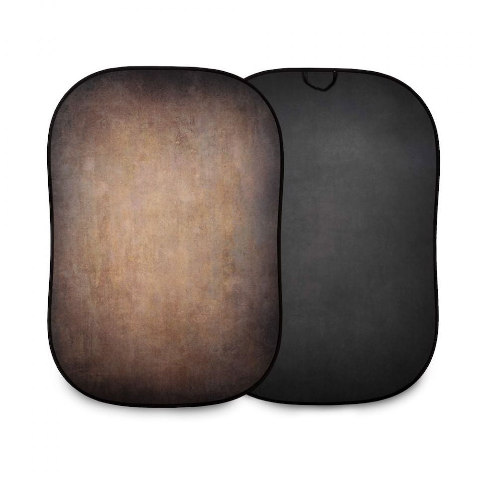 Portable double-sided photo backdrop, walnut and pewter/charcoal panels, 1.5x2.1m