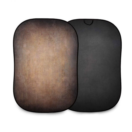 Portable double-sided photo backdrop, walnut and pewter/charcoal panels, 1.5x2.1m