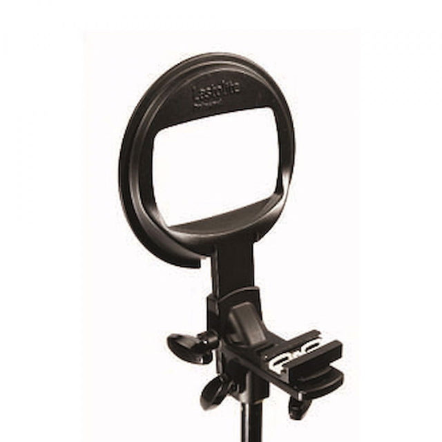 Black softbox mounting adapter with support ring and clamp bracket