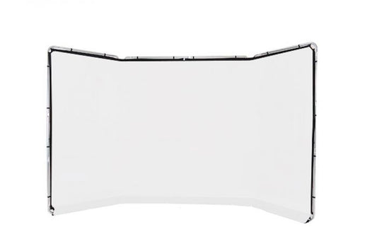 White panoramic photo background panel with included metal frame, arched corners