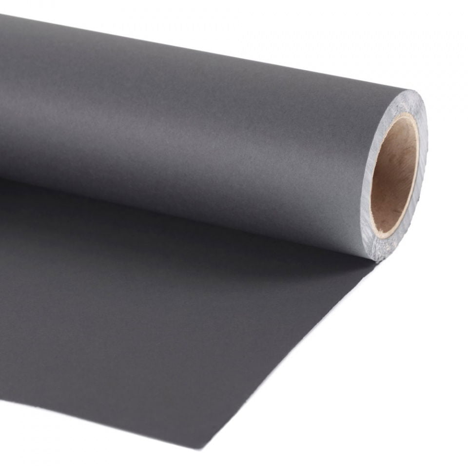 Shadow Grey photo backdrop roll, dark gray paper with visible inner core