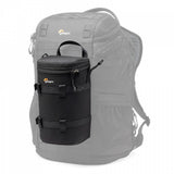 Geantă Lowepro pentru obiectiv, neagră, prinsă pe rucsac, cu fermoar în partea de sus