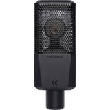 Black condenser microphone rear side labeled P48 Cardioid
