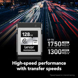 Card CFexpress Type B Lexar Professional 128GB, etichetă cu 1750 MB/s