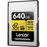 640GB CFexpress Type A card, 1800MB/s read, 1650MB/s write labels