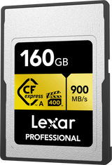Lexar Professional 160GB CFexpress Type A card showing 900 MB/s and 400.