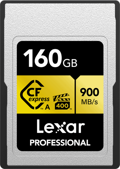 160GB CFexpress Type A card, 900 MB/s read, 400 write (Professional).